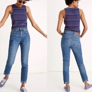 Madewell The High-Rise Slim Boy Jean w/ Chewed Hem size 29, good used condition